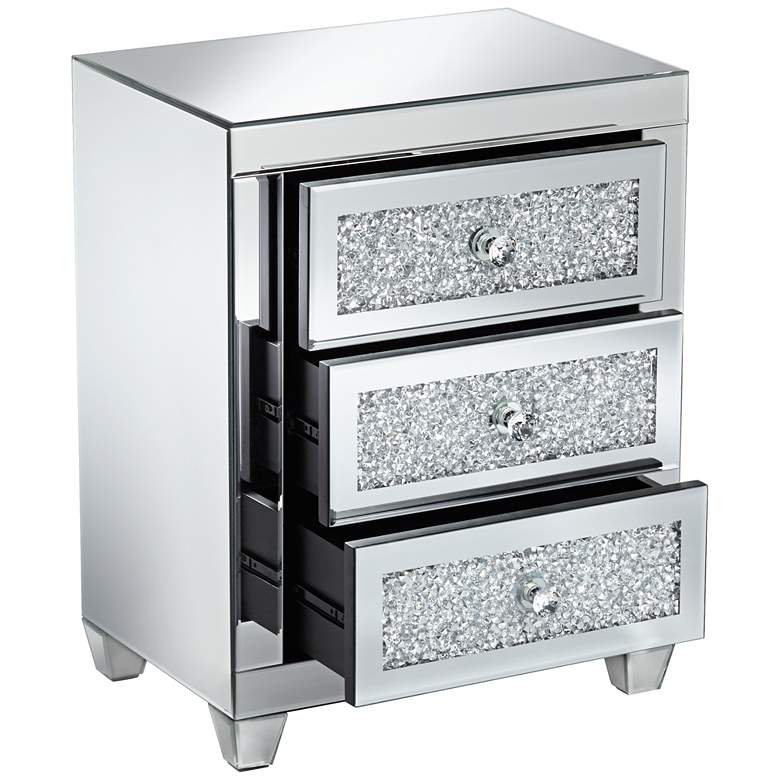 Image 5 Gia 20" Wide Mirrored Silver 3-Drawer Side Table more views