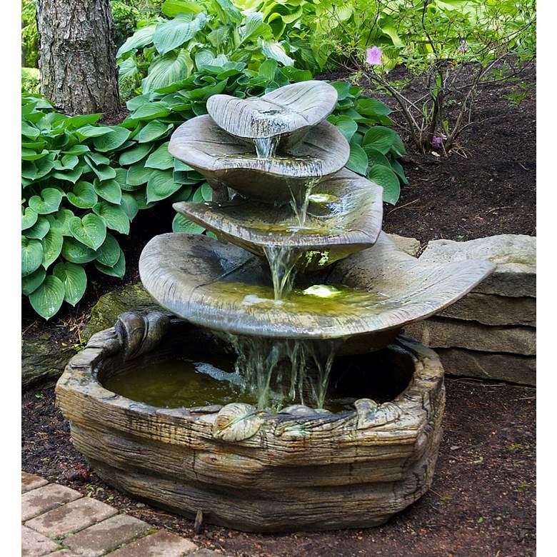 Image 1 Giant Leaf 35" High Relic Hi-Tone LED Outdoor Floor Fountain