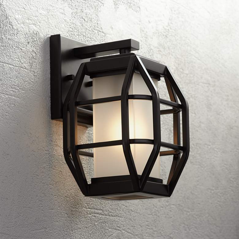 Image 1 Gibson 11 1/4 inchH Bronze Geometric Caged Outdoor Wall Light