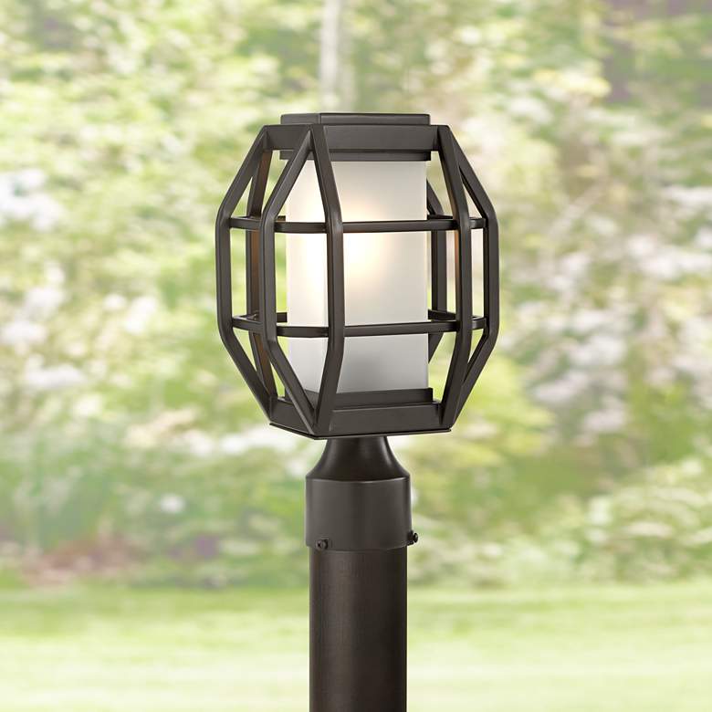 Image 1 Gibson 13 inch High Bronze Geometric Caged Outdoor Post Light