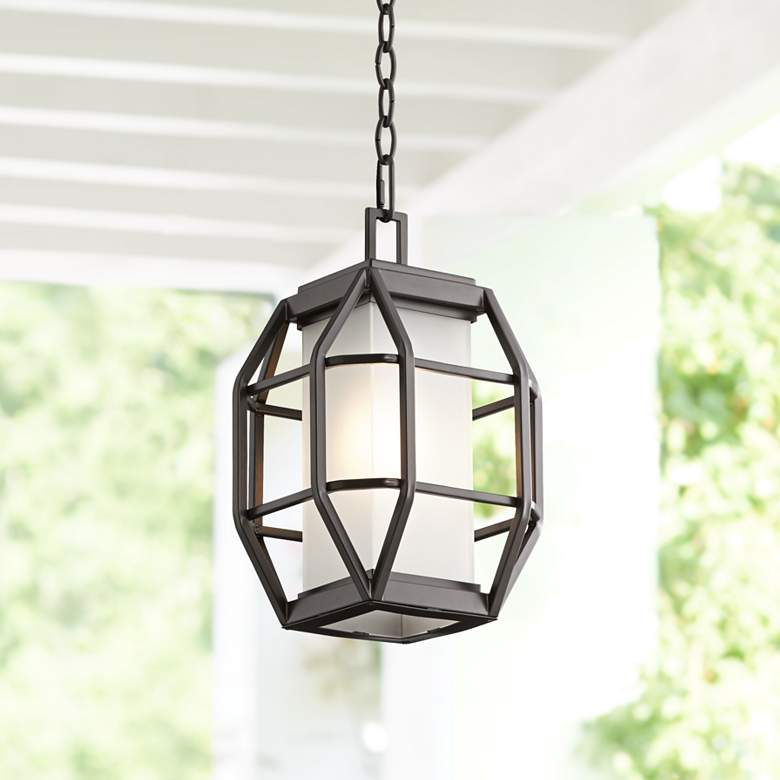 Image 1 Gibson 14" High Bronze Caged Outdoor Hanging Light