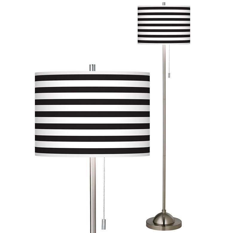 Image 1 Giclee Black and White Horizontal Stripe Floor Lamp