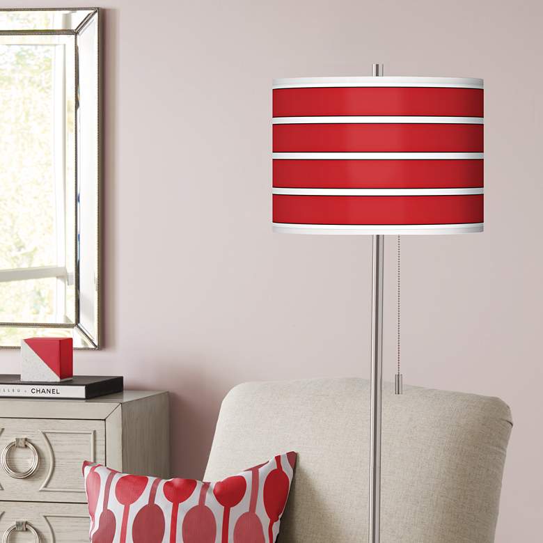 Image 1 Giclee Bold Red Stripe Brushed Nickel Pull Chain Floor Lamp