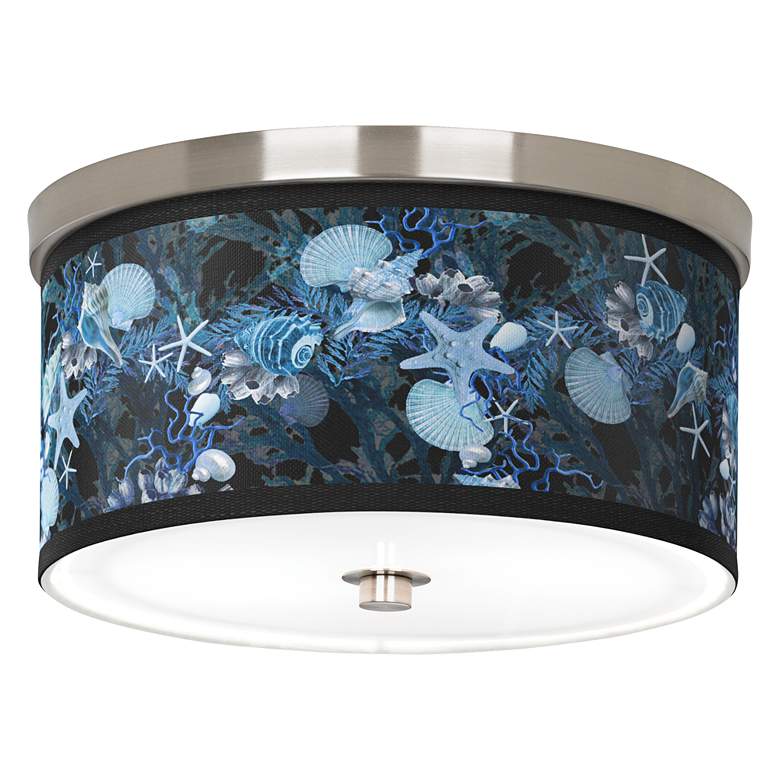 Image 1 Giclee Gallery 10 1/4" Wide Nickel Frame Blue Seas Shade Ceiling Light
