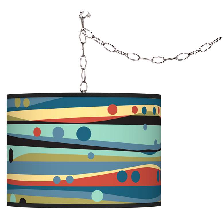 Image 2 Giclee Gallery 13 1/2" Retro Dots & Waves Plug-In Swag Pendant