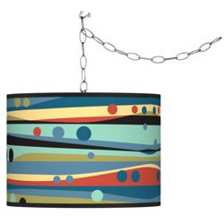 Giclee Gallery 13 1/2&quot; Retro Dots &amp; Waves Plug-In Swag Pendant