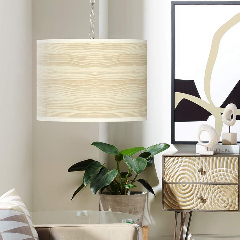 Image 1 Giclee Gallery 13 1/2" Wide Birch Blonde Shade Swag Plug-In Chandelier