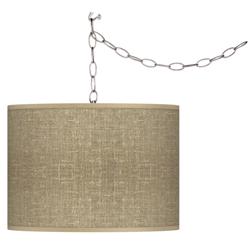 Giclee Gallery 13 1/2&quot; Wide Burlap Print Shade Plug-In Swag Chandelier