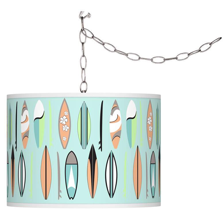 Image 1 Giclee Gallery 13 1/2" Wide Retro Surf Shade Swag Plug-In Chandelier