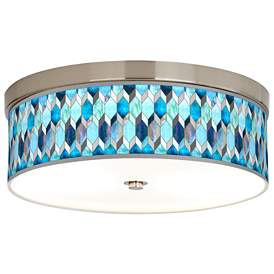 Image1 of Giclee Gallery 14" Wide Blue Tiffany-Style Giclee  Shade Ceiling Light