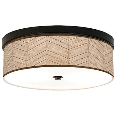 Giclee Gallery 14" Wide Rustic Woodwork LED Bronze Ceiling Light