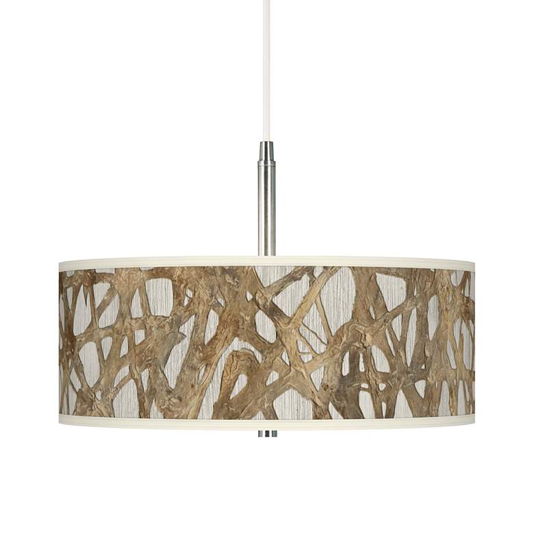 Image 1 Giclee Gallery 16" Organic Nest Shade Nickel Pendant Chandelier