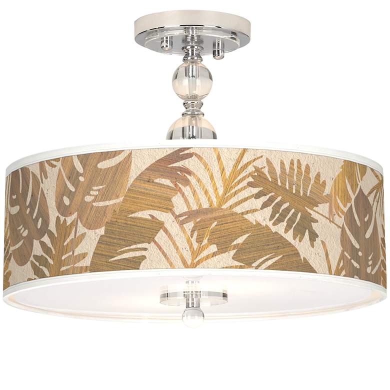Image 1 Giclee Gallery 16" Wide Tropical Woodwork Shade Ceiling Light