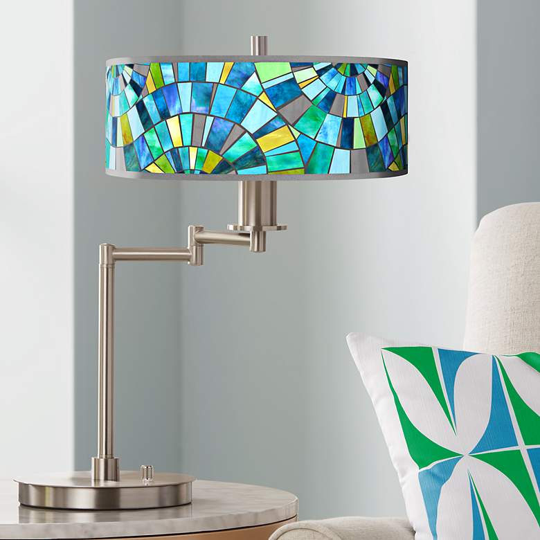 Image 1 Giclee Gallery 20 1/2 inch Lagos Mosaic Giclee Swing Arm LED Desk Lamp