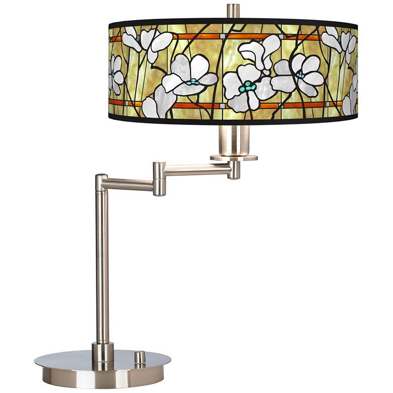 Image 1 Giclee Gallery 20 1/2" Magnolia Mosaic Shade Swing Arm LED Desk Lamp