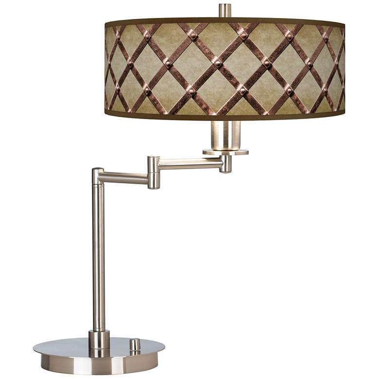 Image 1 Giclee Gallery 20 1/2" Weave Print Shade Swing Arm LED Desk Lamp