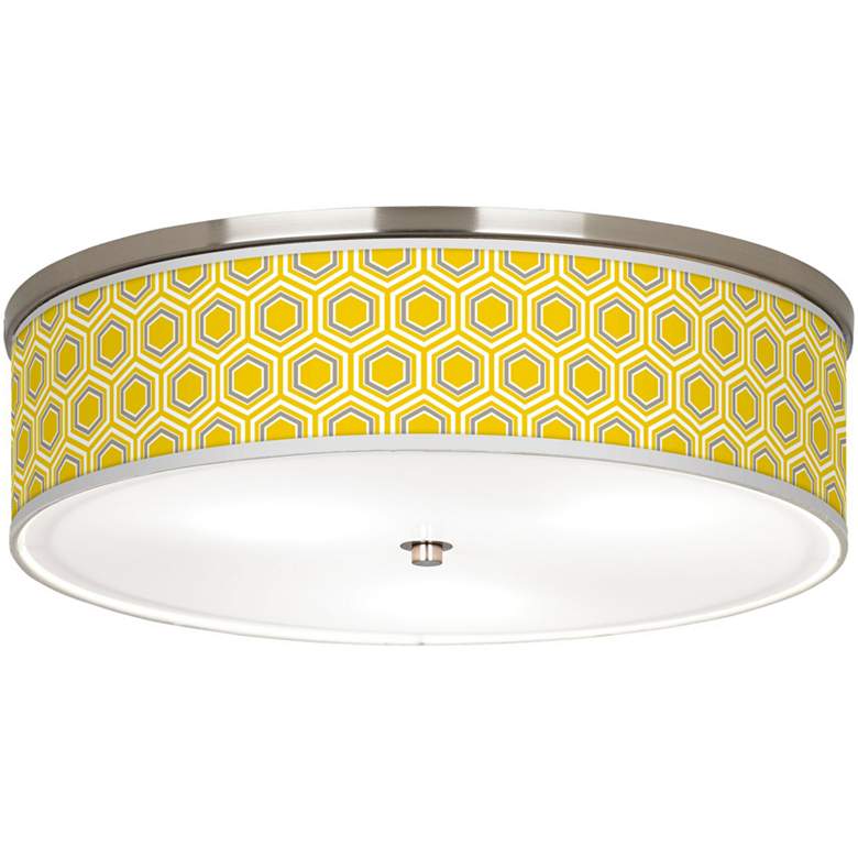 Image 1 Giclee Gallery 20 1/4 inch Honeycomb Yellow Shade Nickel Ceiling Light