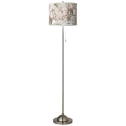 Giclee Gallery 62&quot; Rosy Blossoms Shade Nickel Pull Chain Floor Lamp