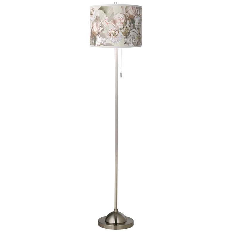 Image 2 Giclee Gallery 62 inch Rosy Blossoms Shade Nickel Pull Chain Floor Lamp
