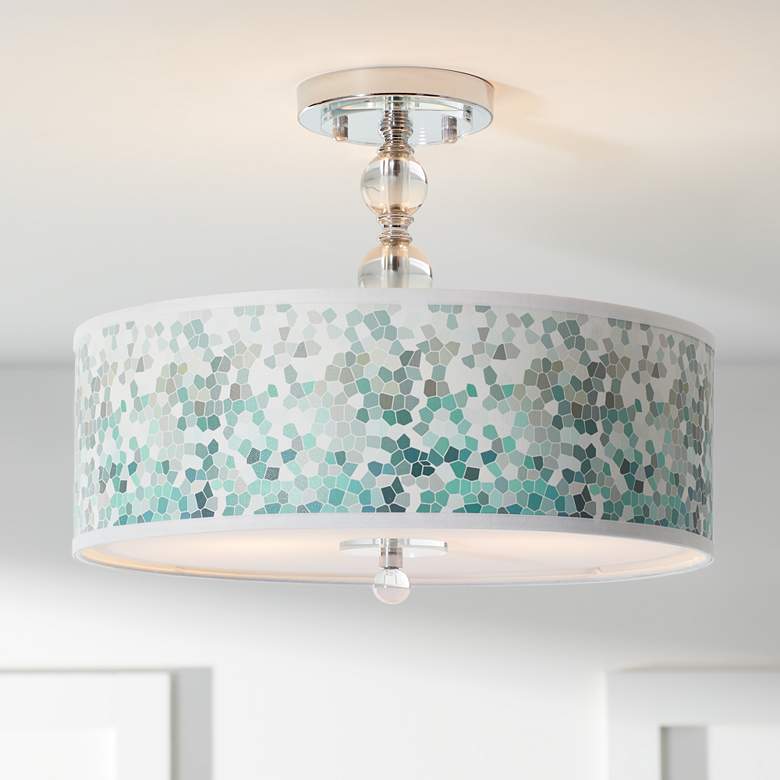 Image 1 Giclee Gallery Aqua Mosaic Giclee 16" Wide Semi-Flush Ceiling Light