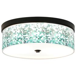 Giclee Gallery Aqua Mosaic Pattern 14" Wide Bronze LED Ceiling Light