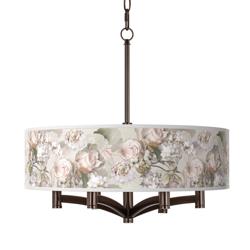 Giclee Gallery Ave 20&quot; Rosy Blossoms 6-Light Bronze Pendant Chandelier