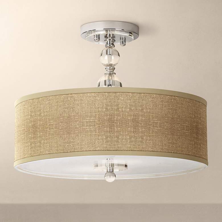 Image 1 Giclee Gallery Burlap Print 16" Wide Semi-Flush Ceiling Light