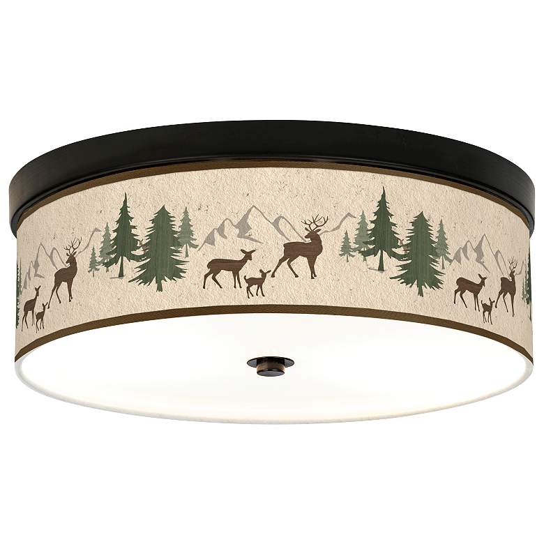 Image 1 Giclee Gallery Deer Lodge Pattern 14" Wide Bronze LED Ceiling Light