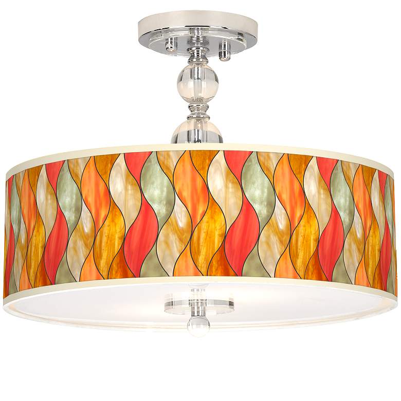 Image 1 Giclee Gallery Flame Mosaic 16" Wide Semi-Flush Ceiling Light
