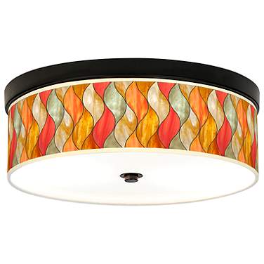 Giclee Gallery Flame Mosaic Pattern 14" Bronze LED Ceiling Light