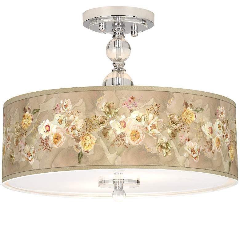 Image 1 Giclee Gallery Floral Spray Shade 16" Wide Semi-Flush Ceiling Light