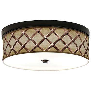Giclee Gallery Metal Weave Pattern 14" Wide Bronze LED Ceiling Light