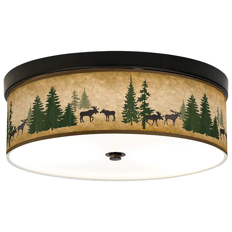 Image 1 Giclee Gallery Moose Lodge Shade 14" Wide Bronze LED Ceiling Light