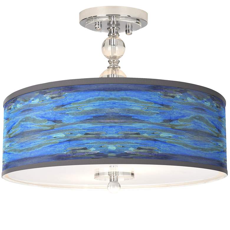 Image 1 Giclee Gallery Oceanside Blue Shade 16 inch Wide Semi-Flush Ceiling Light