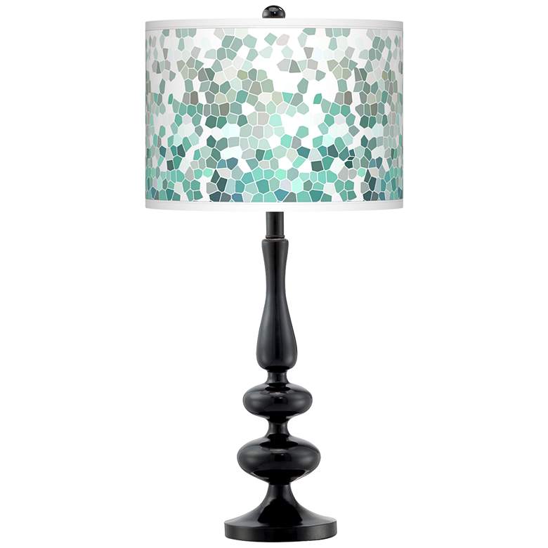 Image 1 Giclee Gallery Paley 29" Aqua Mosaic Shade with Black Table Lamp