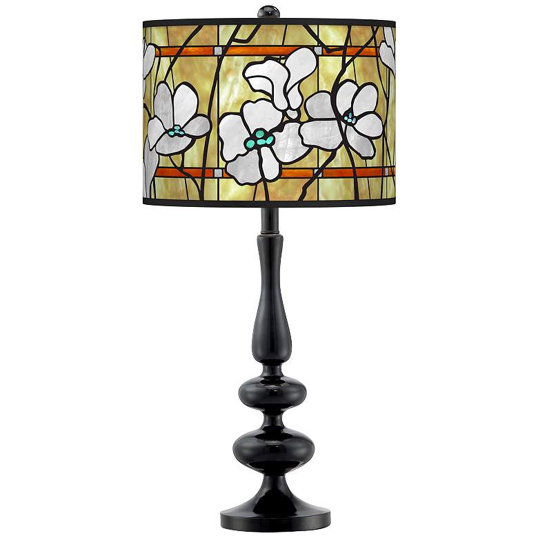 Image 1 Giclee Gallery Paley 29" Magnolia Mosaic Shade Black Table Lamp