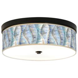 Giclee Gallery Siren Blue Pattern 14" Wide Bronze LED Ceiling Light