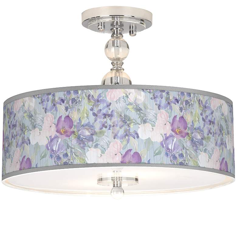 Image 1 Giclee Gallery Spring Flowers 16" Wide Semi-Flush Ceiling Light
