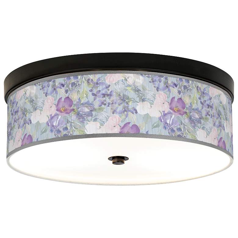 Image 1 Giclee Gallery Spring Flowers Pattern 14" Bronze LED Ceiling Light