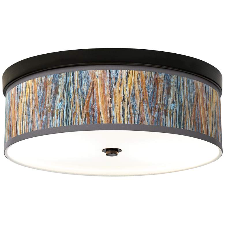 Image 1 Giclee Gallery Striking Bark Shade 14 inch Wide Bronze Ceiling Light