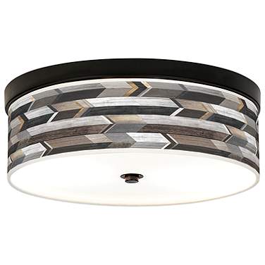 Giclee Gallery Woodwork Arrows Pattern 14" Bronze LED Ceiling Light