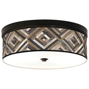Giclee Gallery Woodwork Diamonds Pattern 14" Bronze LED Ceiling Light