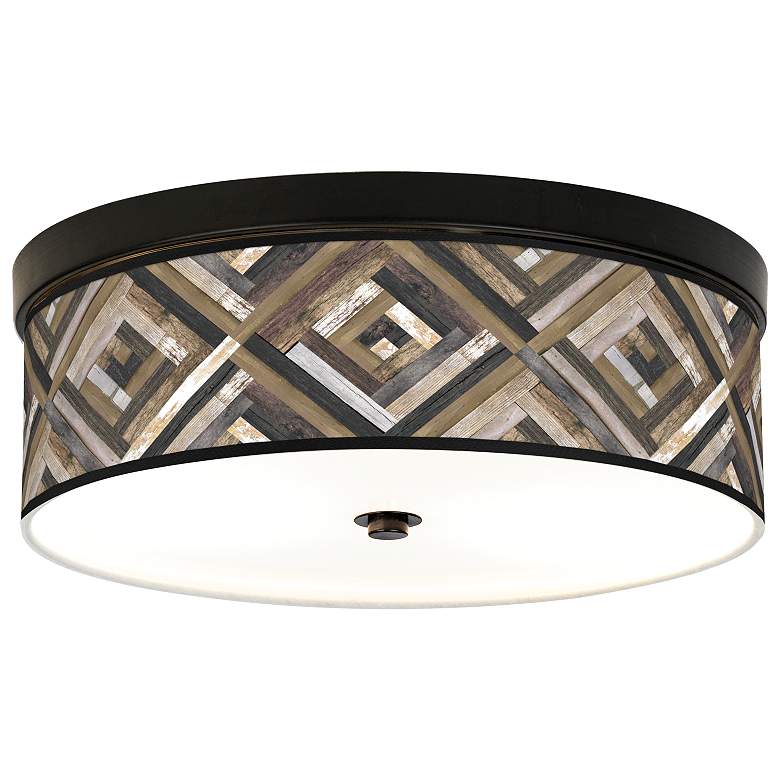 Image 1 Giclee Gallery Woodwork Diamonds Pattern 14" Bronze LED Ceiling Light