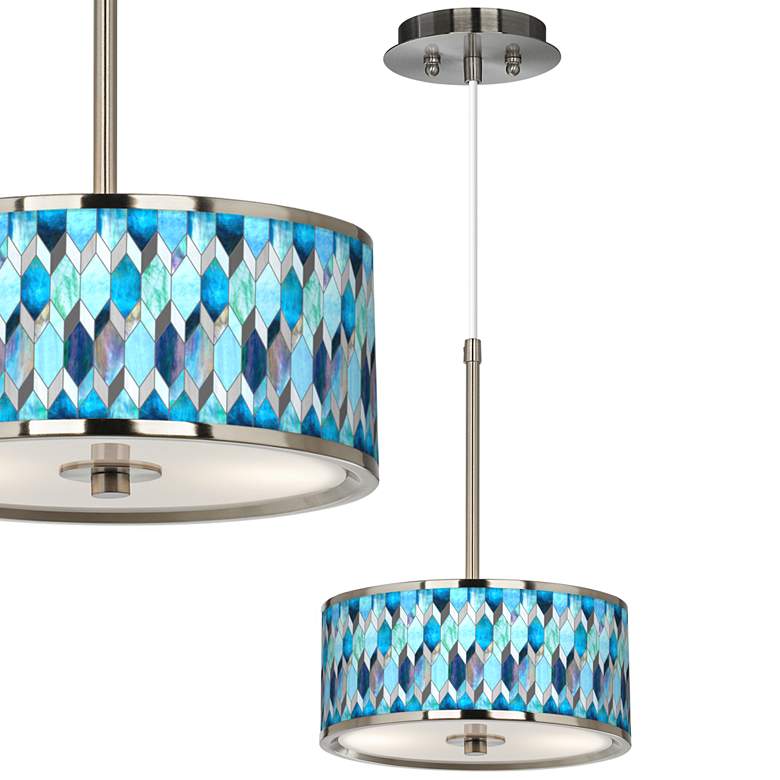 Image 1 Giclee Glow 10 1/4" Wide Blue Mosaic Pattern Shade Pendant Light