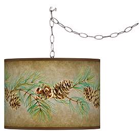 Image1 of Giclee Glow 13 1/2" Pine Cone Branch Shade Plug-In Swag Pendant