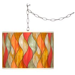 Giclee Glow 13 1/2&quot; Wide Flame Mosaic Shade Plug-In Swag Pendant