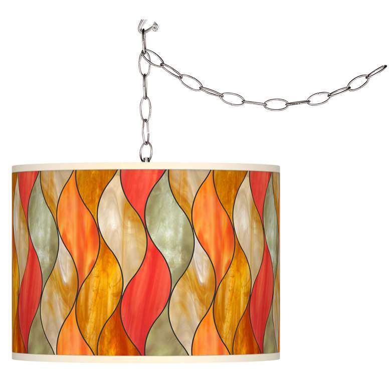Image 1 Giclee Glow 13 1/2" Wide Flame Mosaic Shade Plug-In Swag Pendant