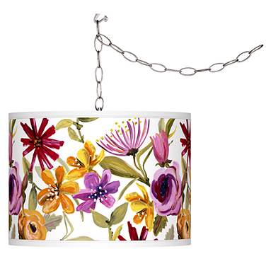 Giclee Glow 13 1/2" Wide Bountiful Blooms Pattern Plug-In Swag Pendant