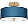 Giclee Glow 14" Wide Blue Faux Silk and Gold Ceiling Light