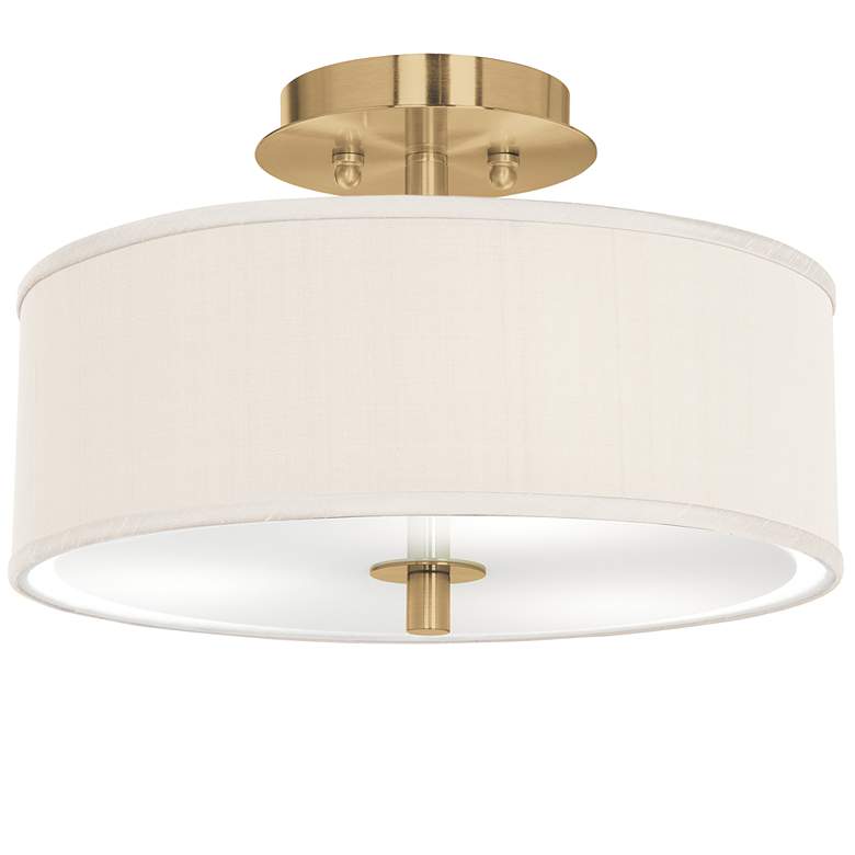 Image 1 Giclee Glow 14" Wide  Cream Faux Silk and Gold Ceiling Light